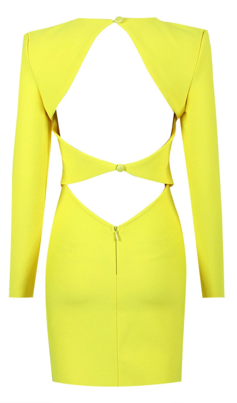 LONG SLEEVE TIGHT BACKLESS DRESS IN YELLOW DREESES styleofcb 