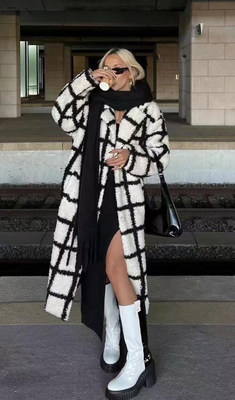 Nina Faux Fur Check Coat Cream And Black Coats & Jackets styleofcb 