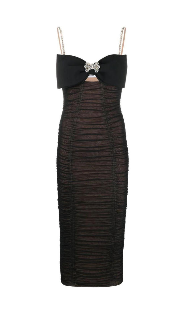 BOW MESH STRAPPY MIDI DRESS IN BLACK styleofcb 