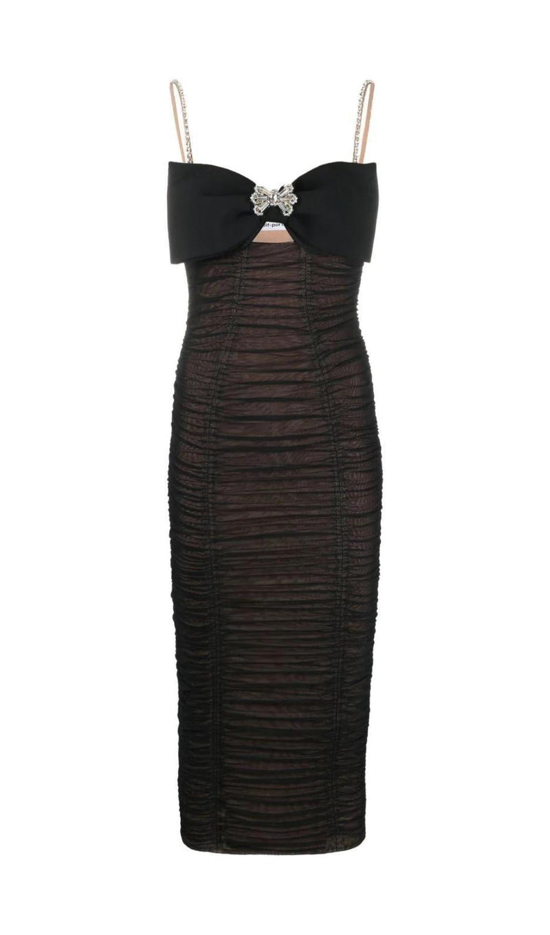 BOW MESH STRAPPY MIDI DRESS IN BLACK styleofcb 