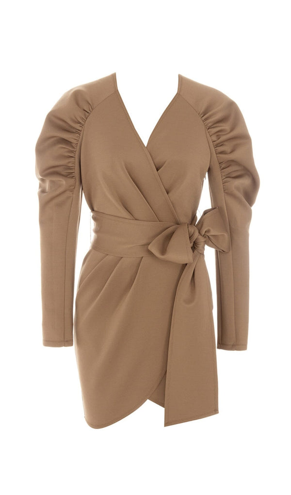 STRETCH LONG SLEEVES MINI DRESS IN PARCHMENT styleofcb 