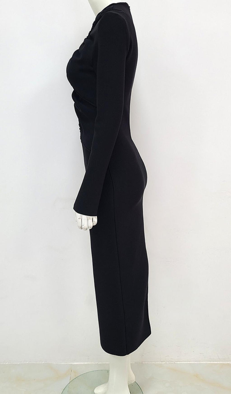 LONG SLEEVES CUT OUT MIDI DRESS IN BLACK styleofcb 