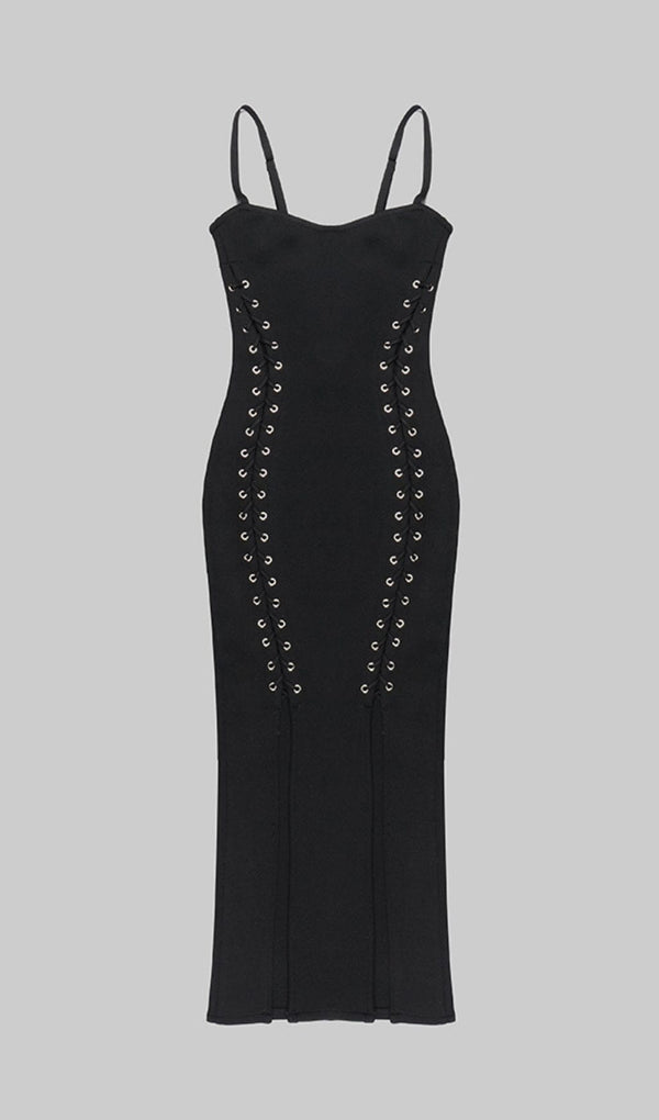 CUTOUT SIDE DETAIL MIDI DRESS IN BLACK Dresses styleofcb 