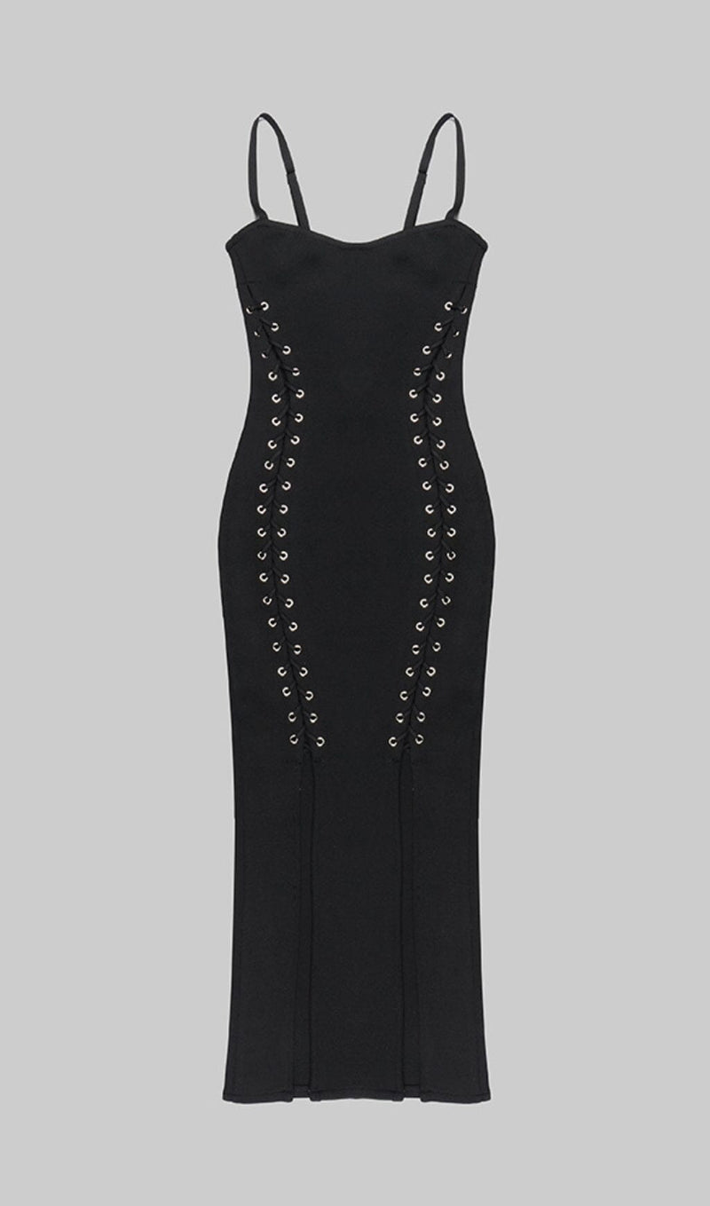CUTOUT SIDE DETAIL MIDI DRESS IN BLACK Dresses styleofcb 