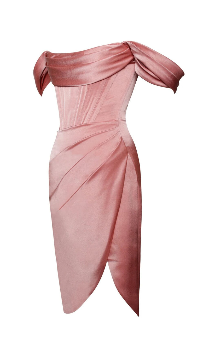 WILEY BLUSH PINK SATIN OFF SHOULDER CORSET DRESS Dresses styleofcb 