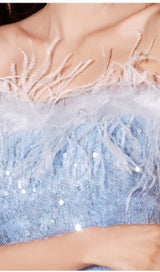 FEATHER SEQUIN BACK STRAP BODICE MAXI DRESS IN LIGHT BLUE styleofcb 