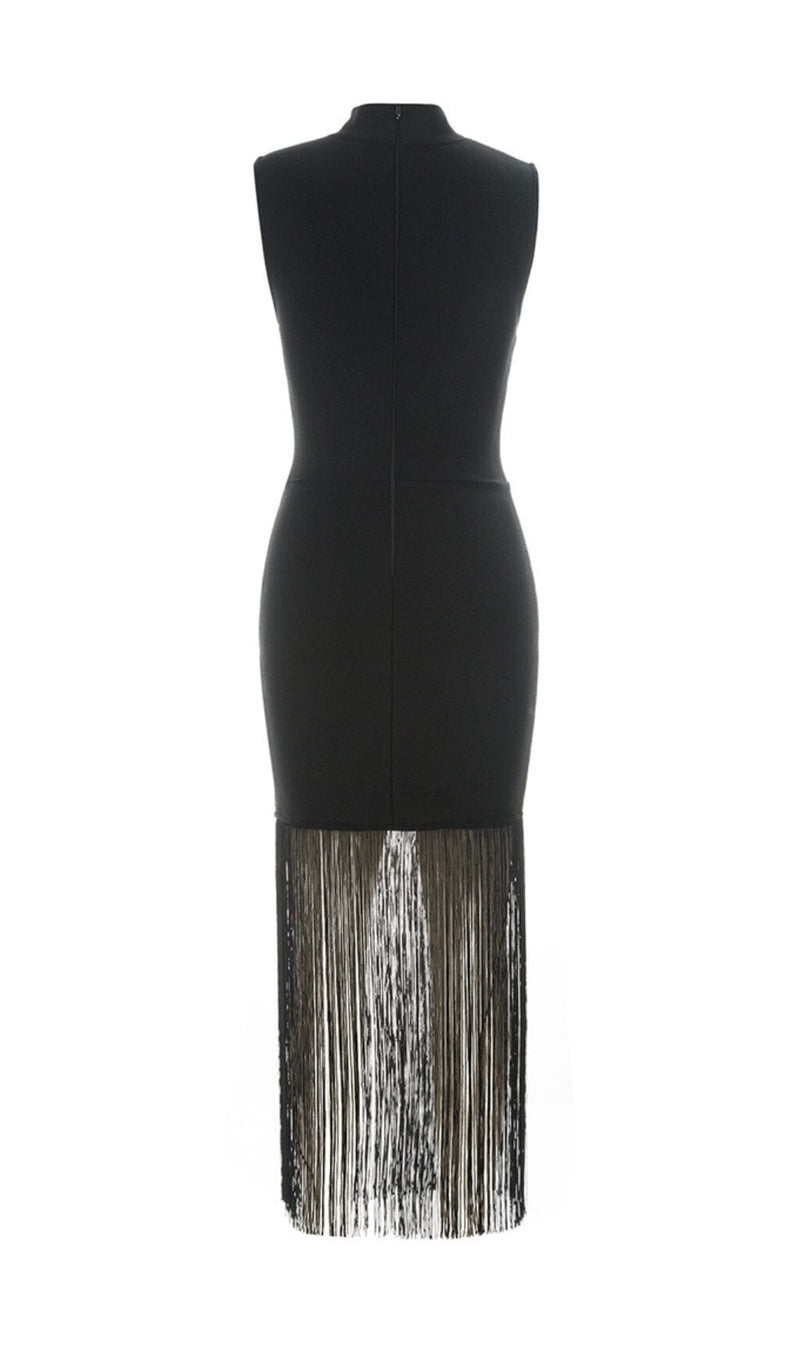 SLEEVELESS HOLLOWED OUT FRINGE DRESS IN BLACK styleofcb 