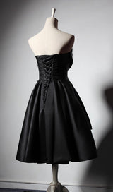 STRAPLESS SATIN MIDI DRESS IN BLACK styleofcb 