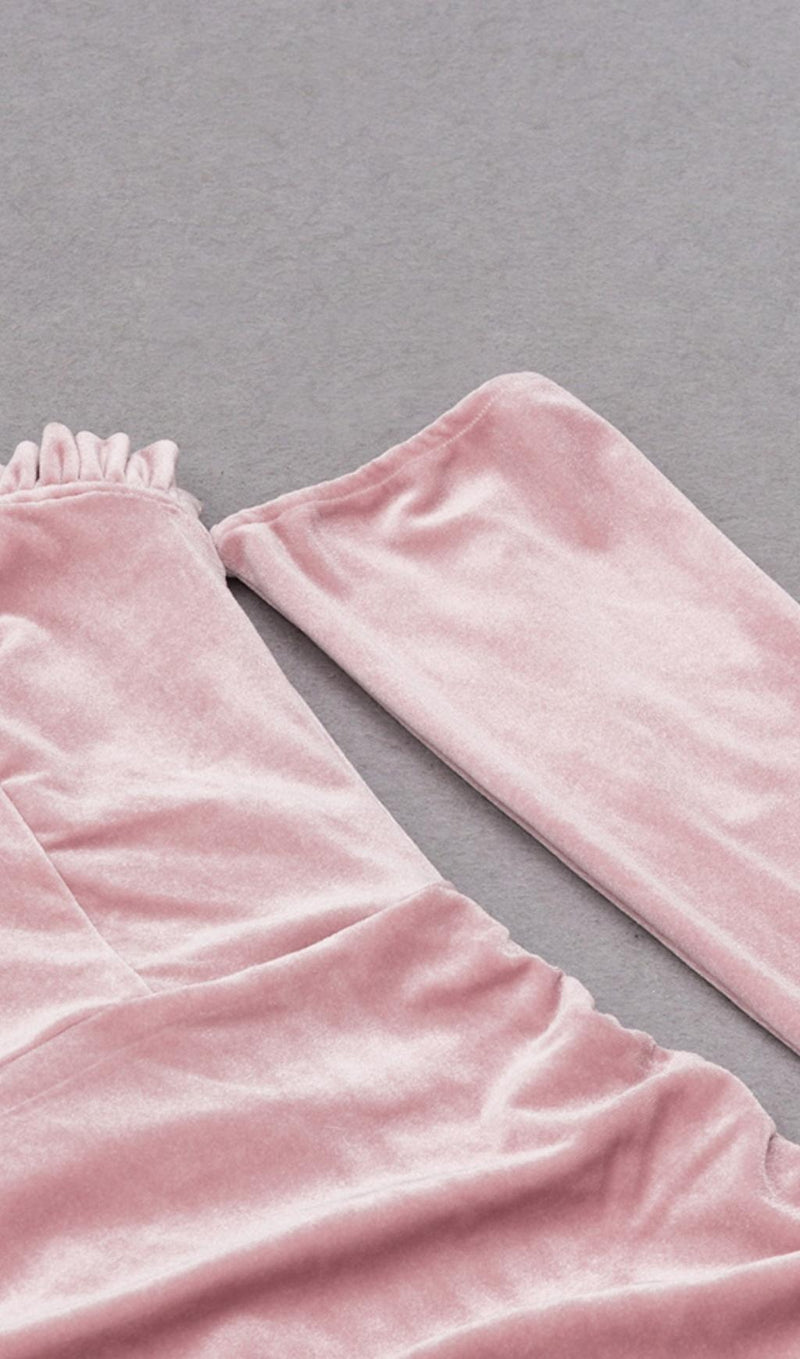 PINK LONG SLEEVE VELVET MINI DRESS styleofcb 