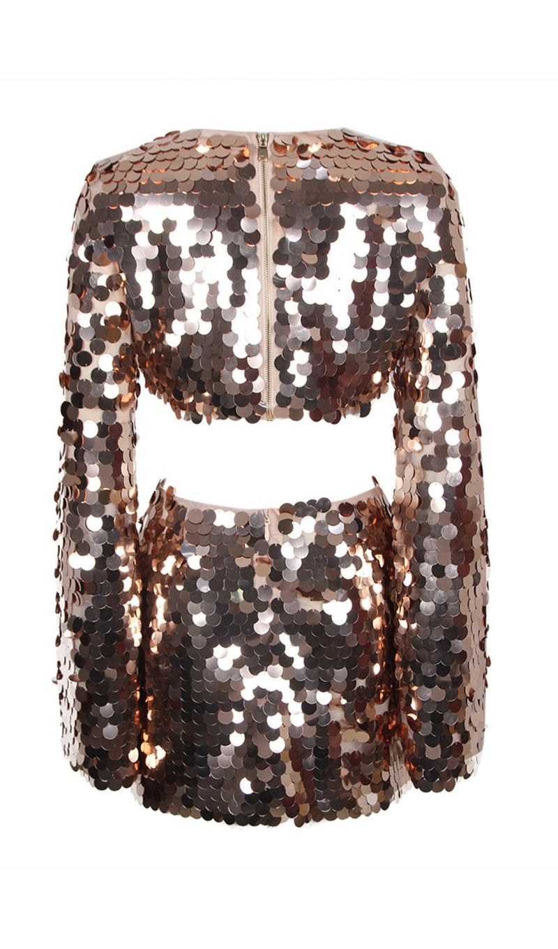 SPARKLING LONG SLEEVE MINI DRESS IN GOLD styleofcb 