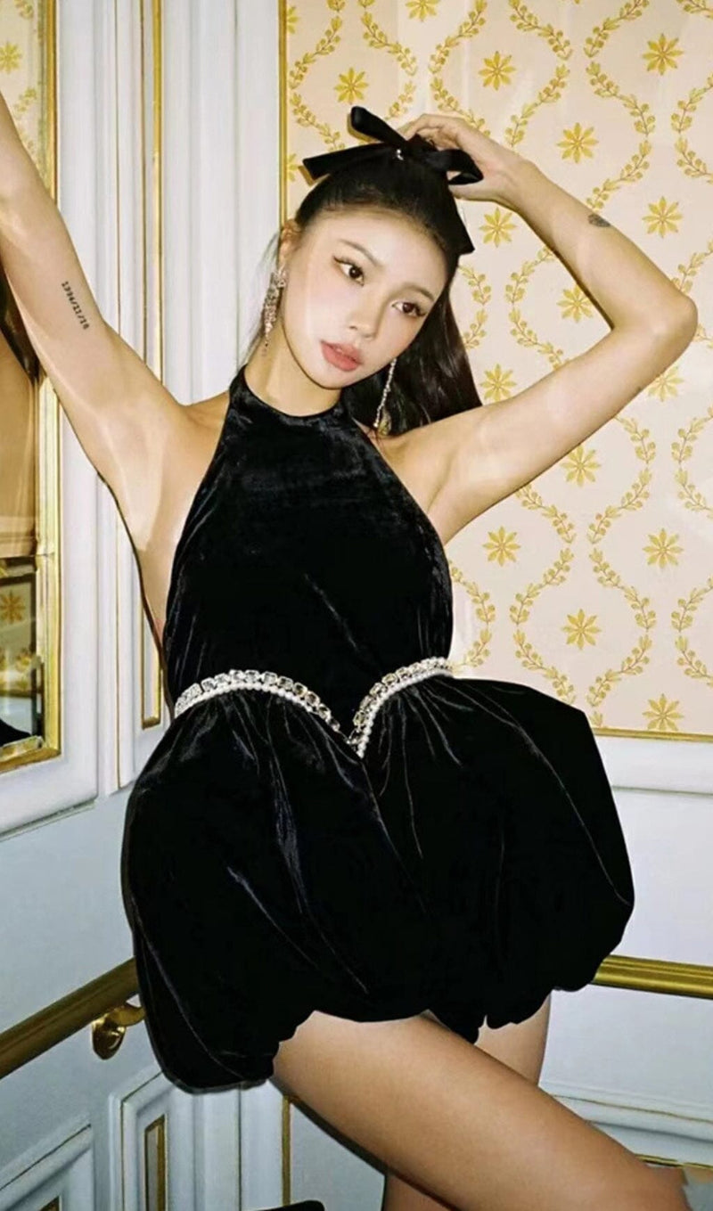 VELVET HALTERNECK MINI DRESS IN BLACK DRESSES styleofcb 