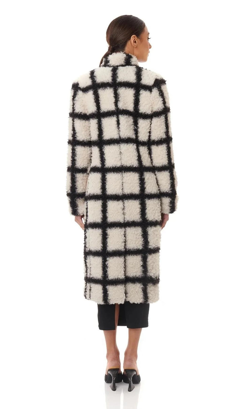 Nina Faux Fur Check Coat Cream And Black Coats & Jackets styleofcb 