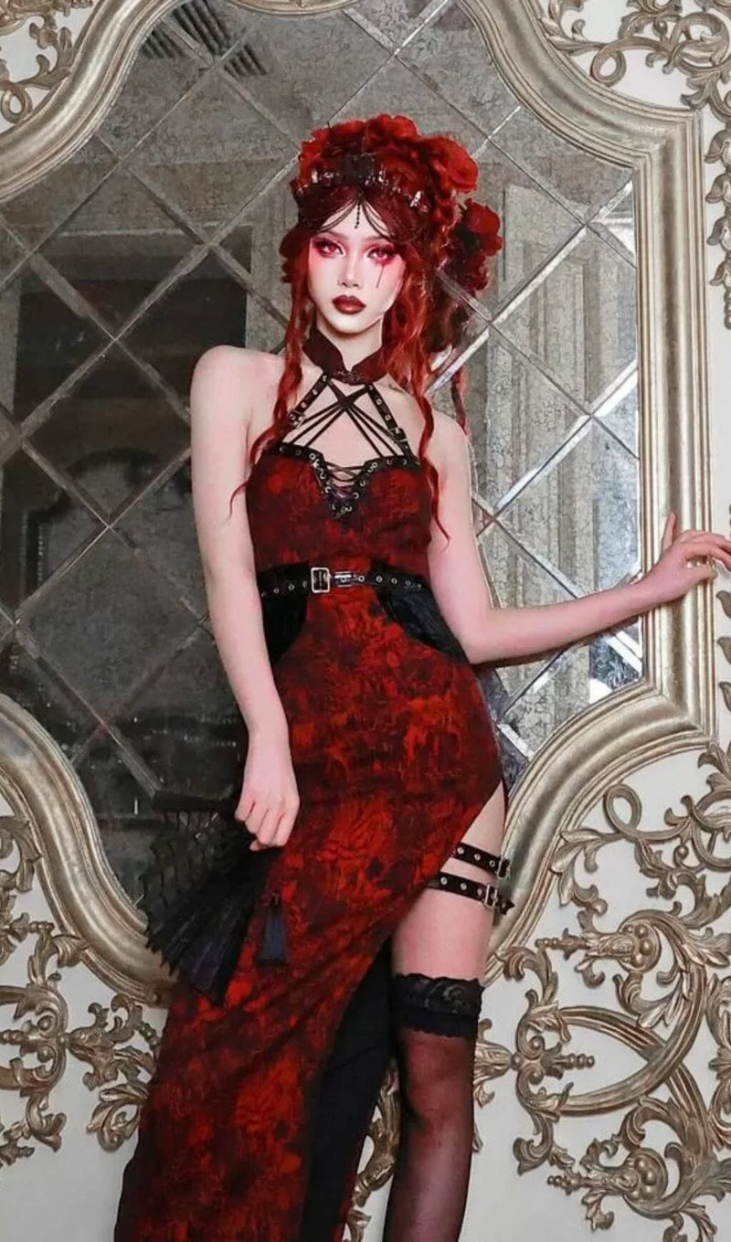 JACQUARD QIPAO ROMANTIC GOTH THIGH-HIGH SLIT DRESS sis label 