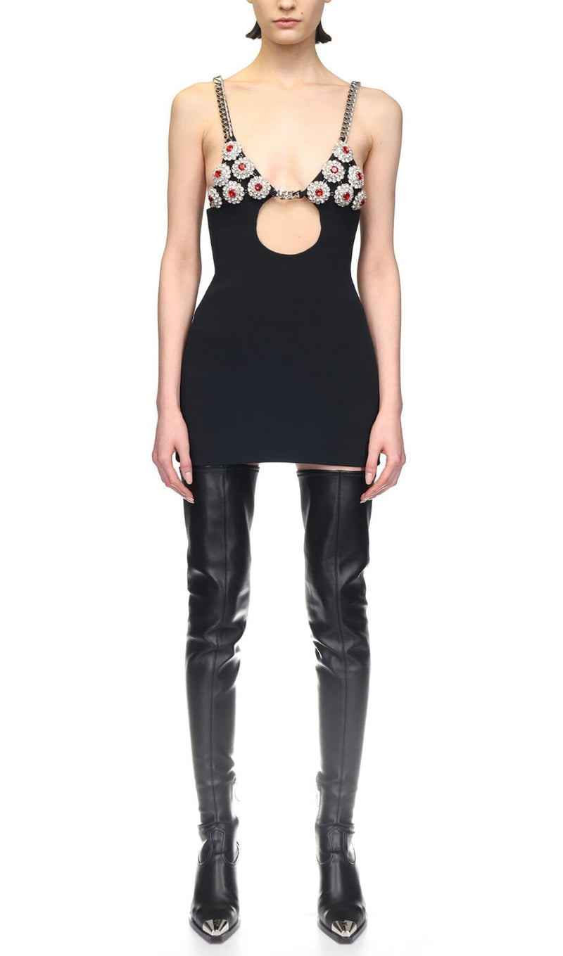 DIAMOND HOLLOW MINI DRESS IN BLACK styleofcb 