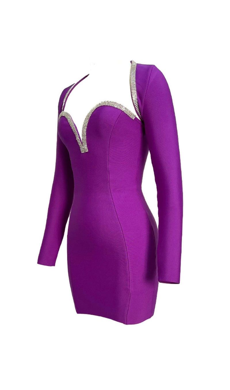 BANDAGE TWO PIECE DIAMOND ENCRUSTED RUFFLE SEXY MINI DRESS IN PURPLE styleofcb 