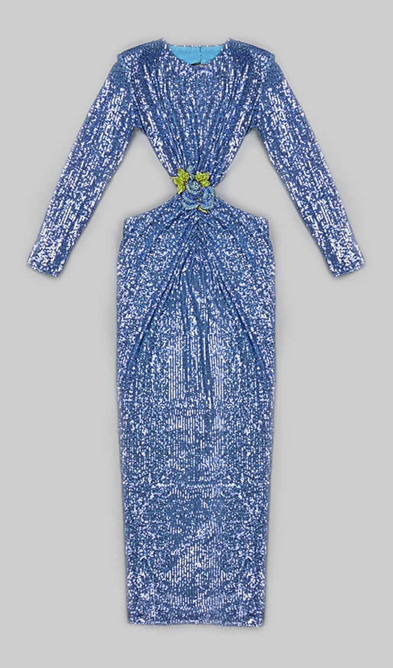 SEQUIN CUTOUT BACKLESS MAXI DRESS IN BLUE DREESES styleofcb 