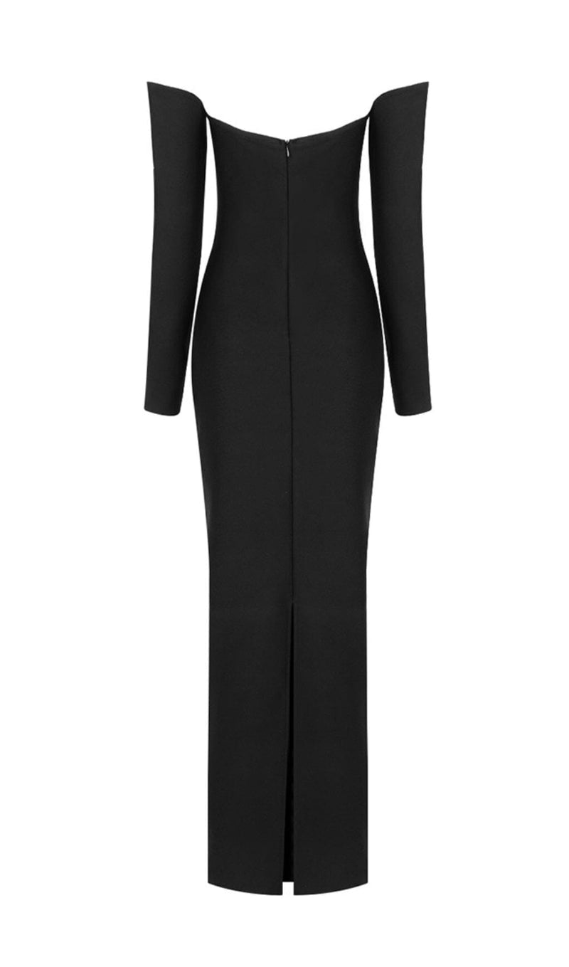 SLIM-FIT CHEST HOLLOW OFF-THE-SHOULDER MAXI DRESS IN BLACK styleofcb 