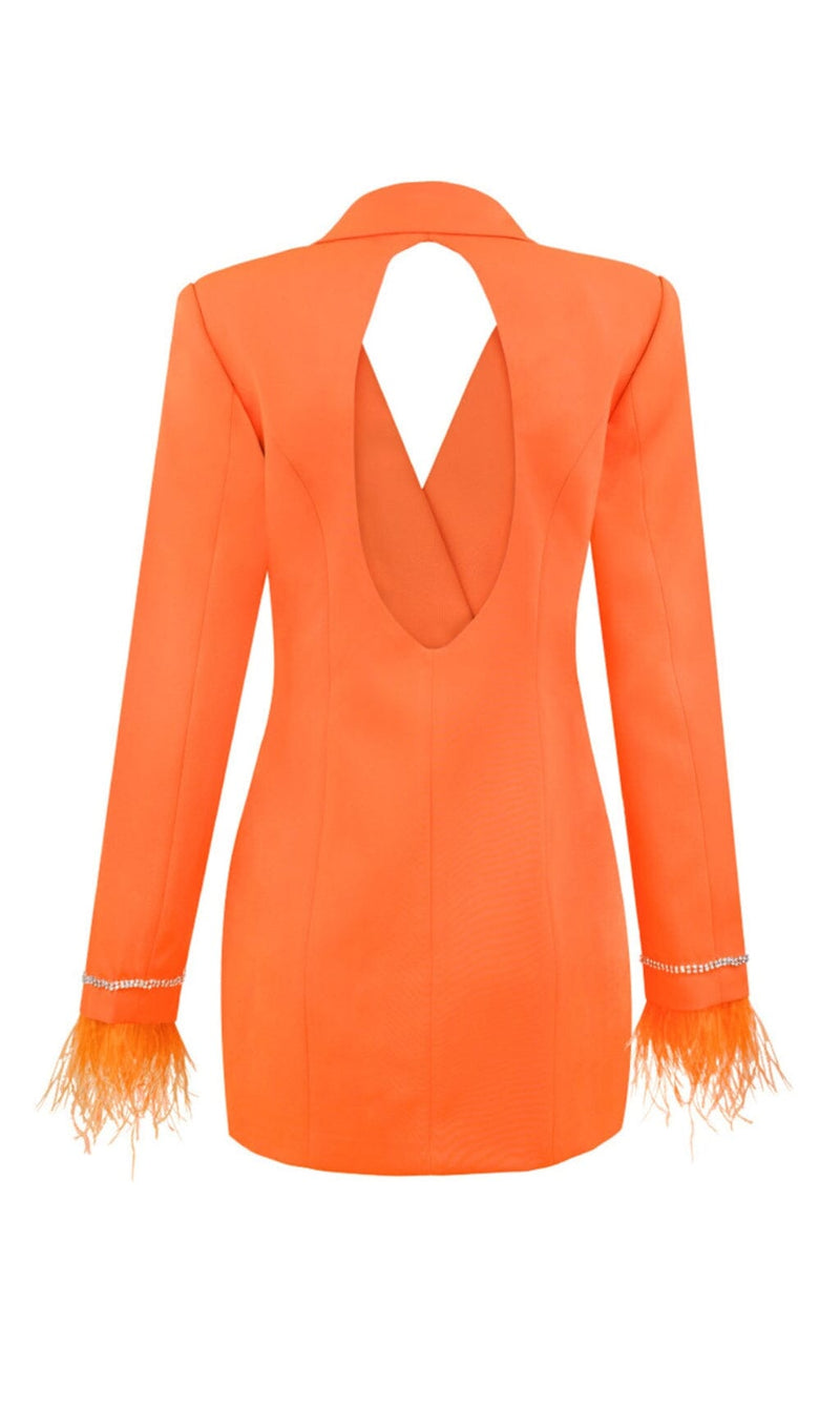 QUILLA ORANGE FEATHER CRYSTAL SLEEVE BACKLESS BLAZER DRESS Dresses styleofcb 
