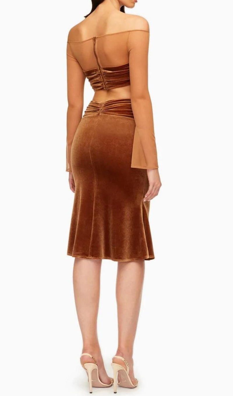 VELVET MESH SLEEVE TWO PIECE SUIT Tops styleofcb 