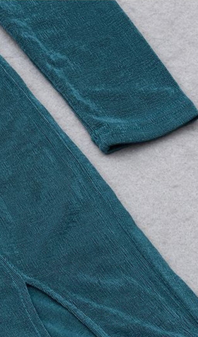 GREY-BLUE HIGH SLIT SLIM-FIT KNIT MIDI DRESS styleofcb 