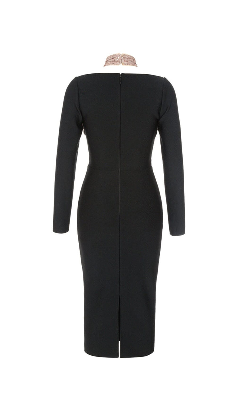 BLACK STITCHED HALTERNECK DESIGN MIDI DRESS Dresses styleofcb 