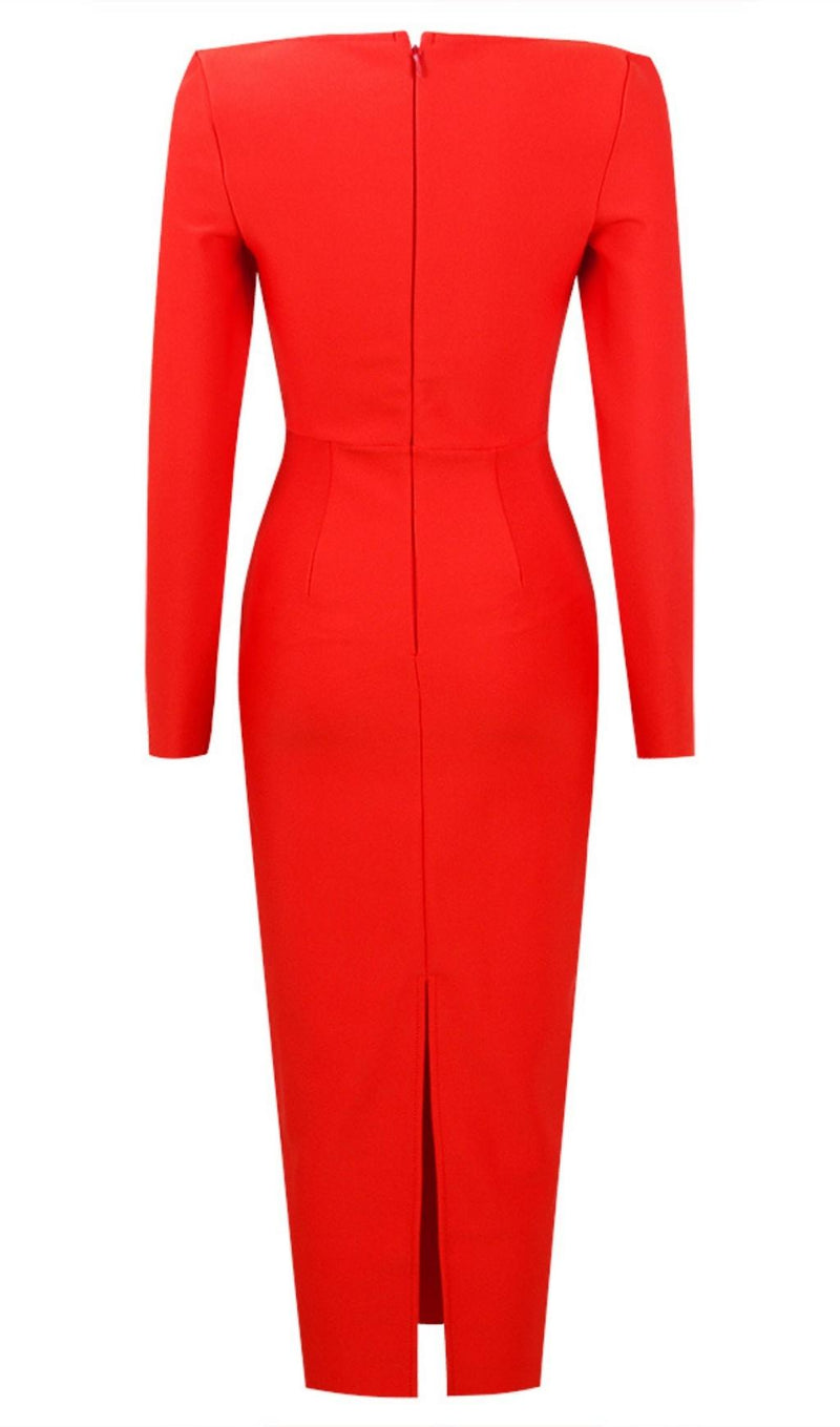 BANDAGE LONG SLEEVE MIDI DRESS IN RED Dresses styleofcb 