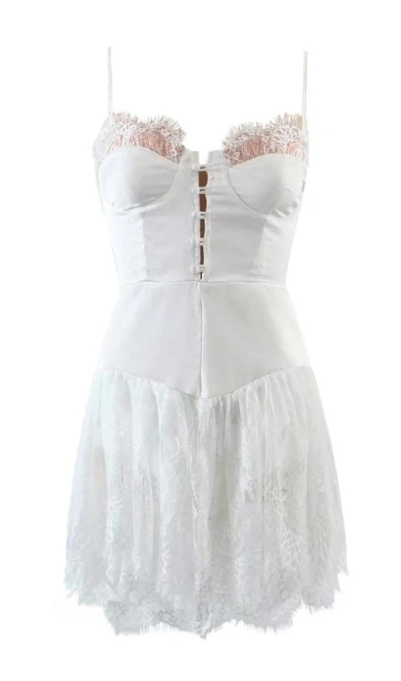 SLEEVELESS LACE MINI DRESS styleofcb S WHITE 