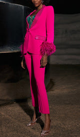 RHINESTONE FEATHER BLAZER IN PINK