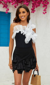 ONE SHOUDER RUFFLE STITCHING ONE PIECE SWIMSUIT styleofcb 