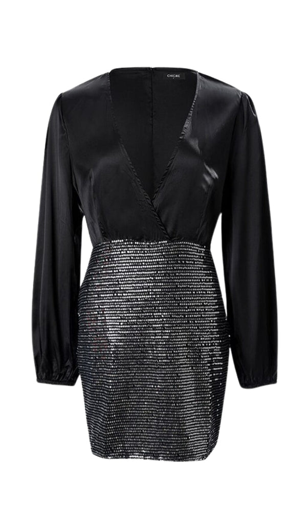 MIXED SEQUIN PATCHWORK BACKLESS BACKPACK HIP MINI DRESS IN BLACK styleofcb 