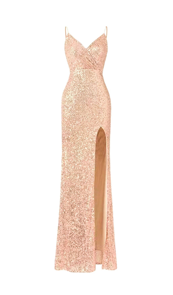 LIGHT PINK SEQUIN BACK CROSS-TIE MAXI DRESS styleofcb 