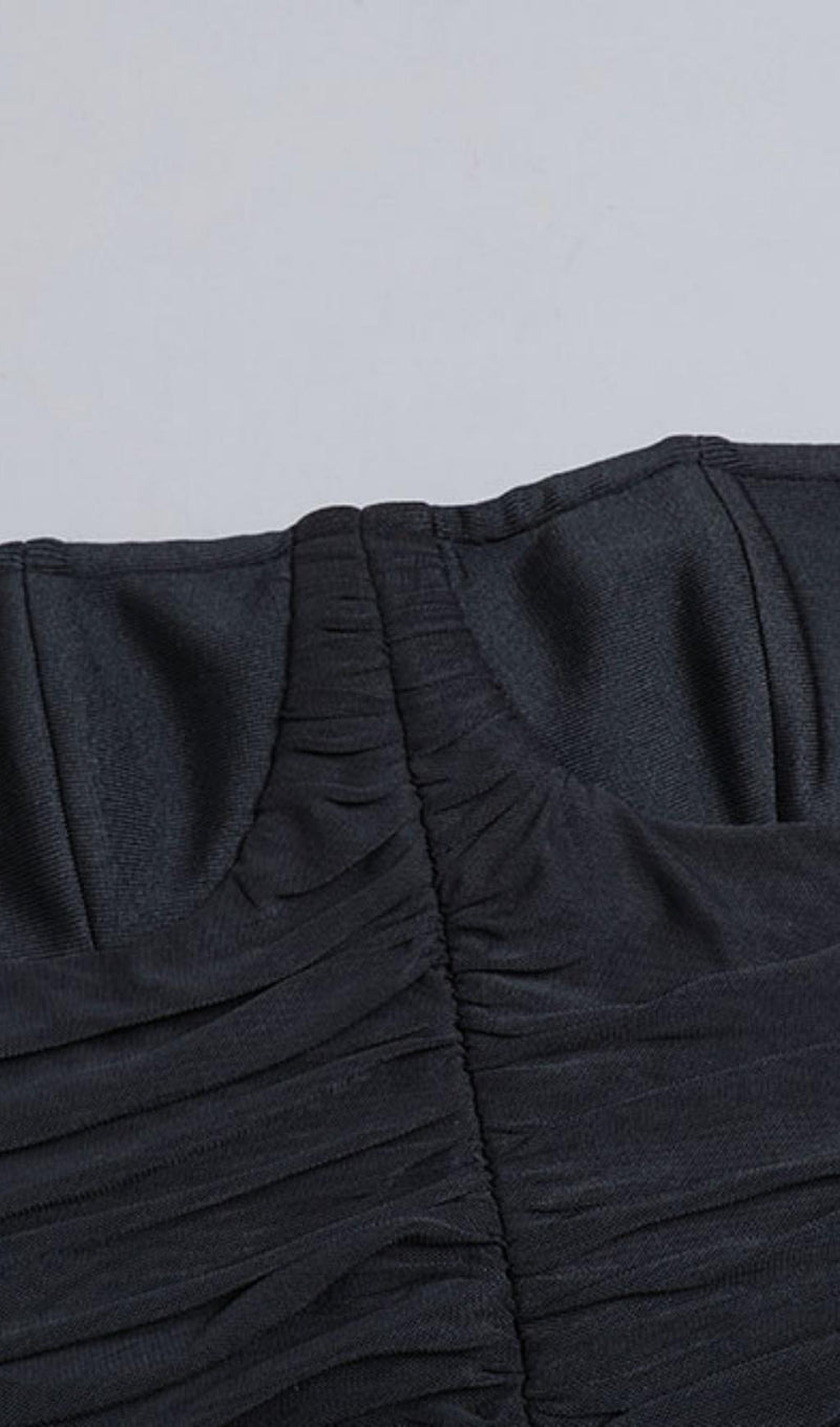 RUCHED STRAPLESS MIDI DRESS IN BLACK styleofcb 