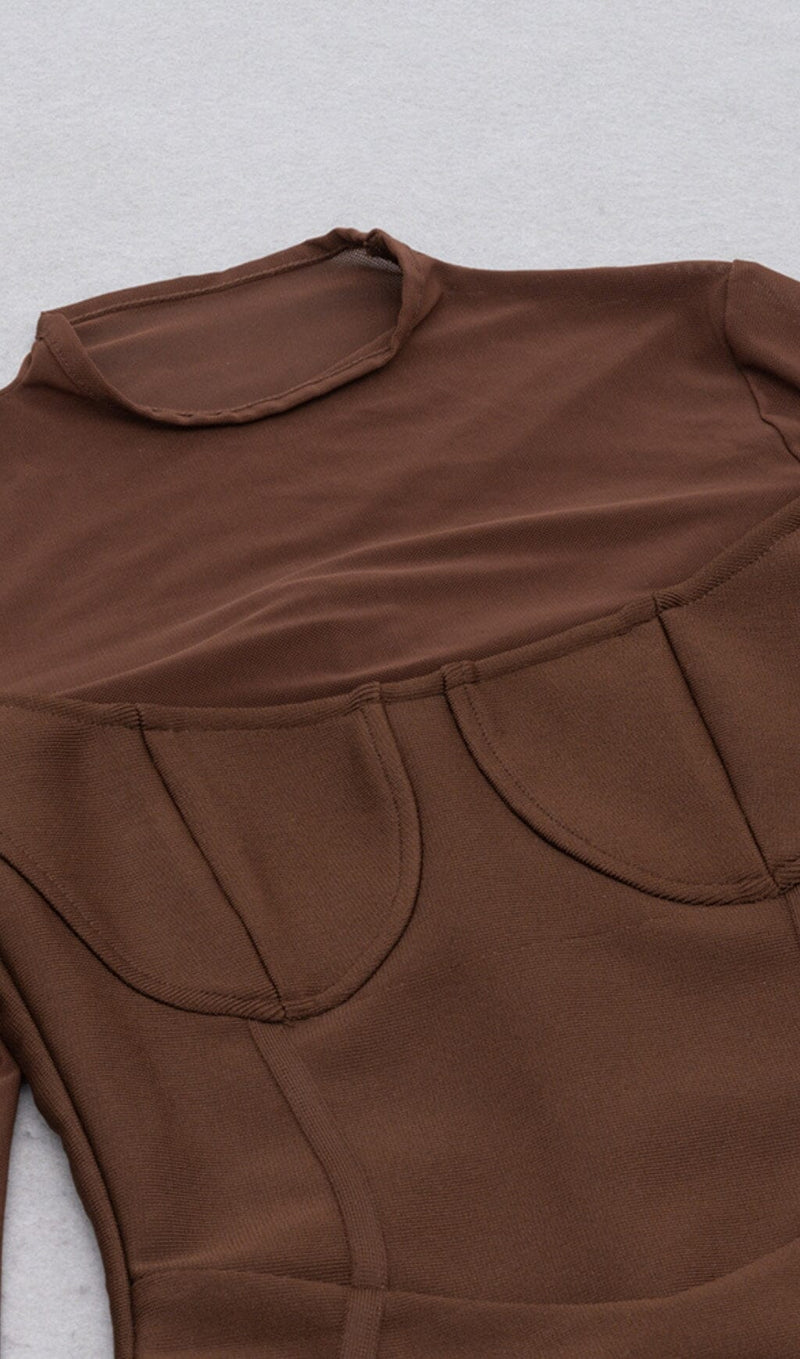 BROWN MESH STITCHED SEXY SKINNY MIDI DRESS Dresses styleofcb 