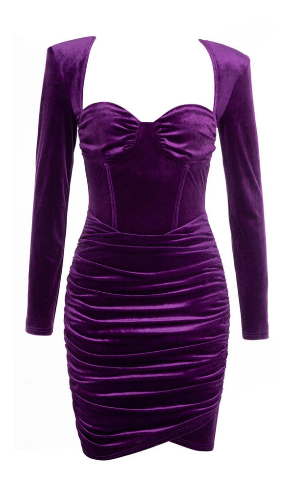 LONG SLEEVES RUCHED MINI DRESS IN PURPLE Dresses styleofcb 