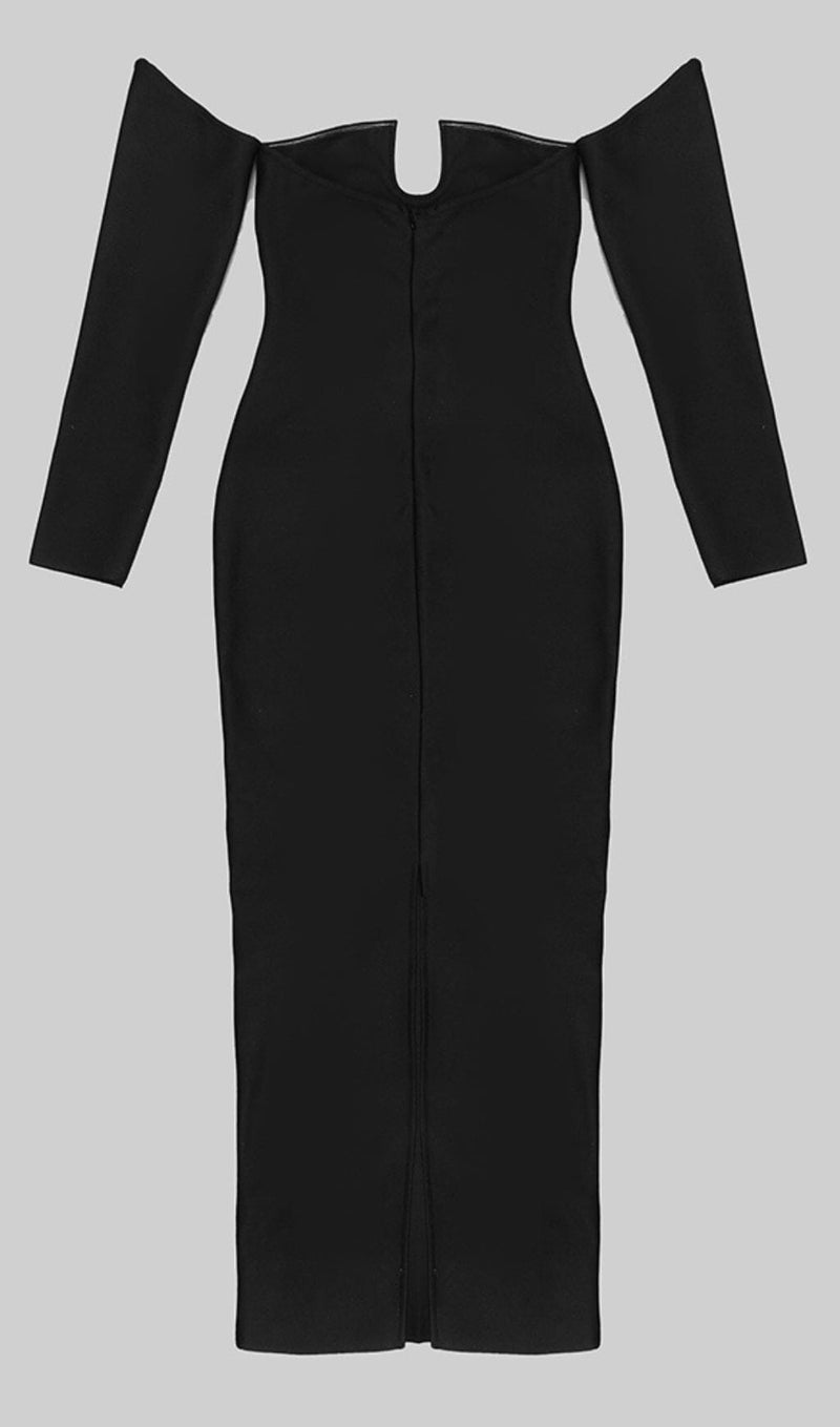 SLIM-FIT CHEST HOLLOW OFF-THE-SHOULDER MAXI DRESS IN BLACK styleofcb 