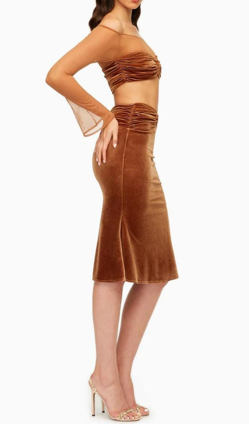 VELVET MESH SLEEVE TWO PIECE SUIT Tops styleofcb 