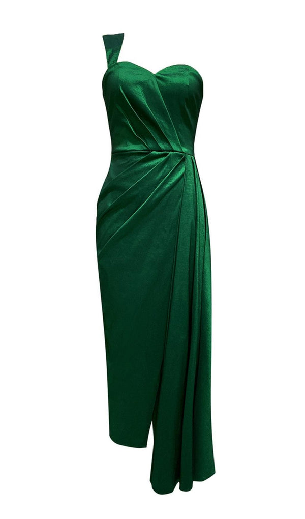 ONE SHOULDER RUCHED MIDI DRESS IN GREEN Dresses styleofcb 