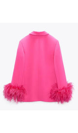 FEATHER JACKET SUIT IN HOT PINK jacket styleofcb 
