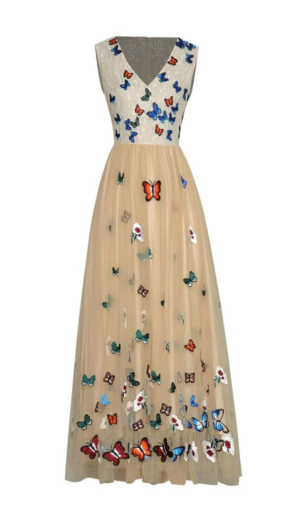BUTTERFLY LACE MIDI DRESS IN BEIGE Dresses styleofcb 