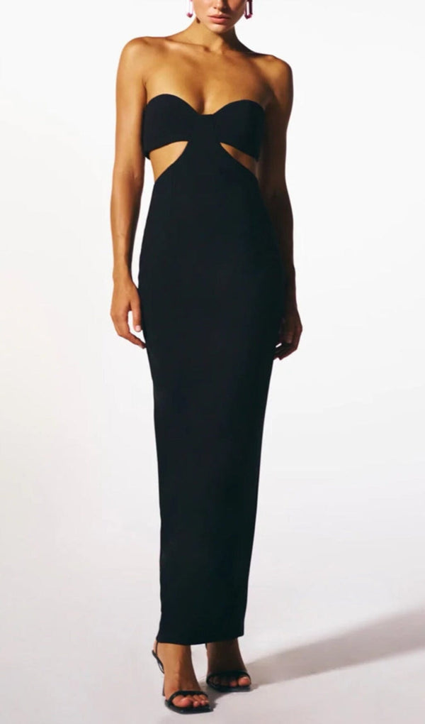 BUSTIER NECKLINE CUT OUT BANDAGE DRESS IN BLACK Bandage Dresses styleofcb 