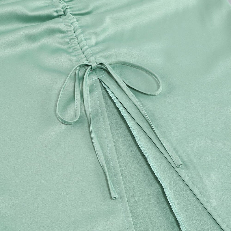 GREEN SATIN SWEETHEART NECK CORSET FRONT SPLIT MAXI DRESS DRESS styleofcb 