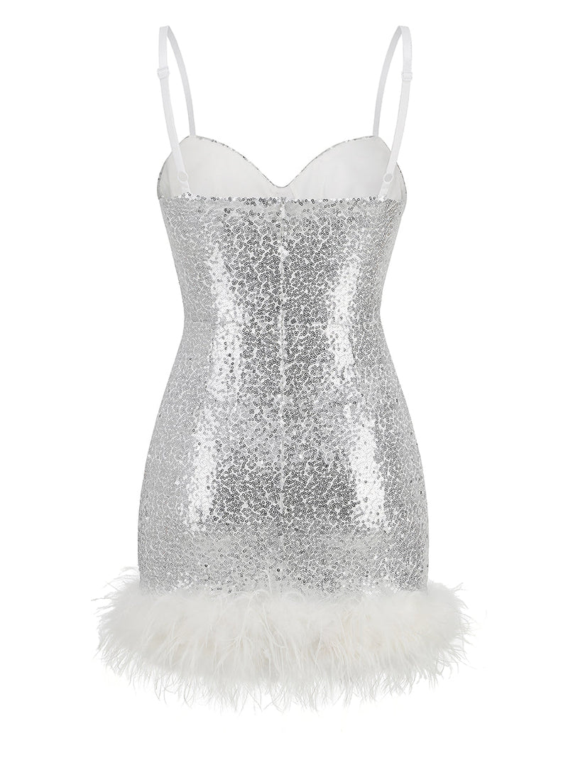 FEATHER SLEEVELESS MINI DRESS IN WHITE Dresses styleofcb 