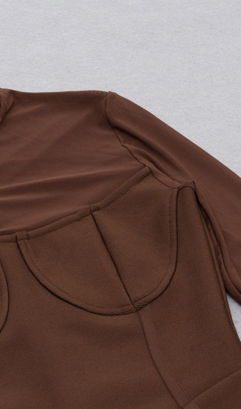 BROWN MESH STITCHED SEXY SKINNY MIDI DRESS Dresses styleofcb 