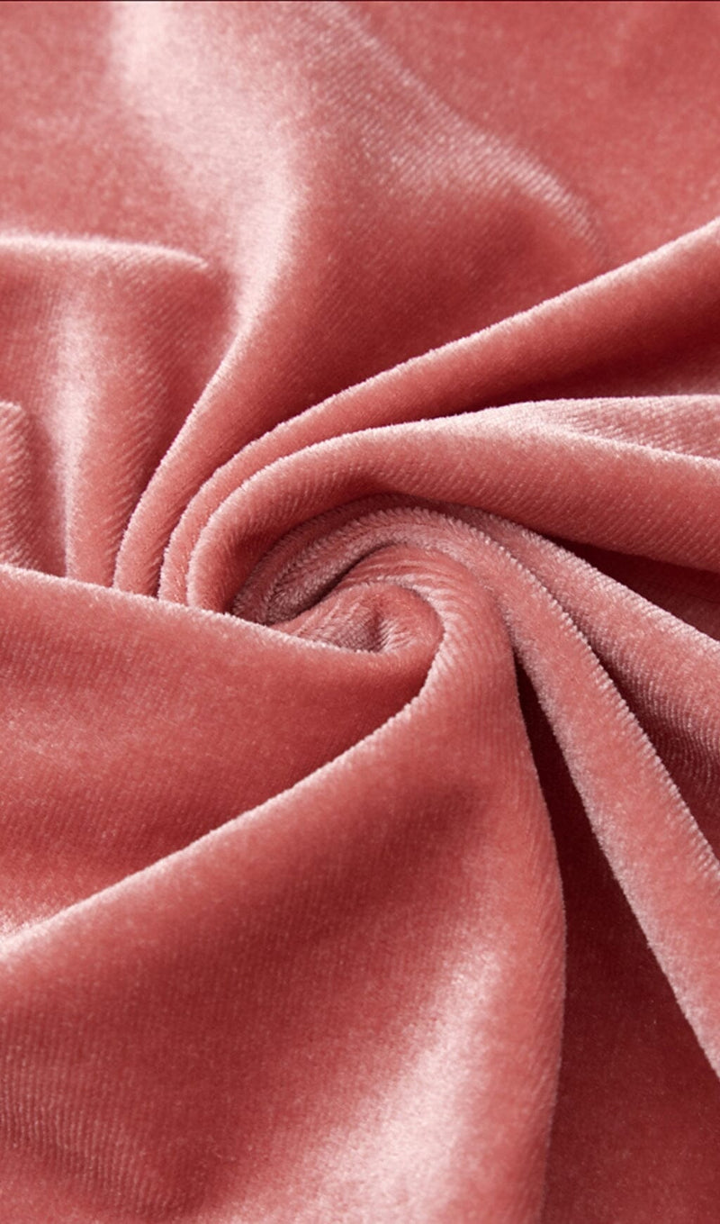 PINK LEG SLEEVE V-NECK VELVET DRESS styleofcb 