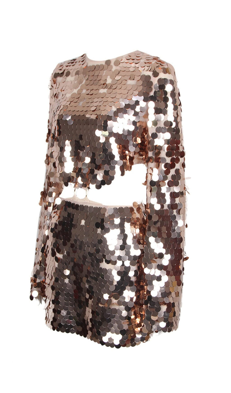 SPARKLING LONG SLEEVE MINI DRESS IN GOLD styleofcb 