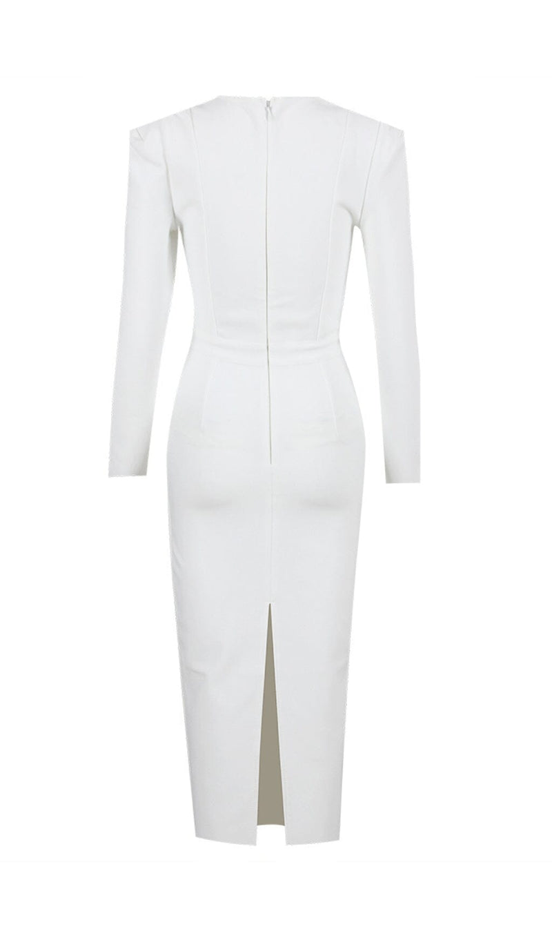 SQUARE SHOULDER CORSET MIDI DRESS IN WHITE styleofcb 
