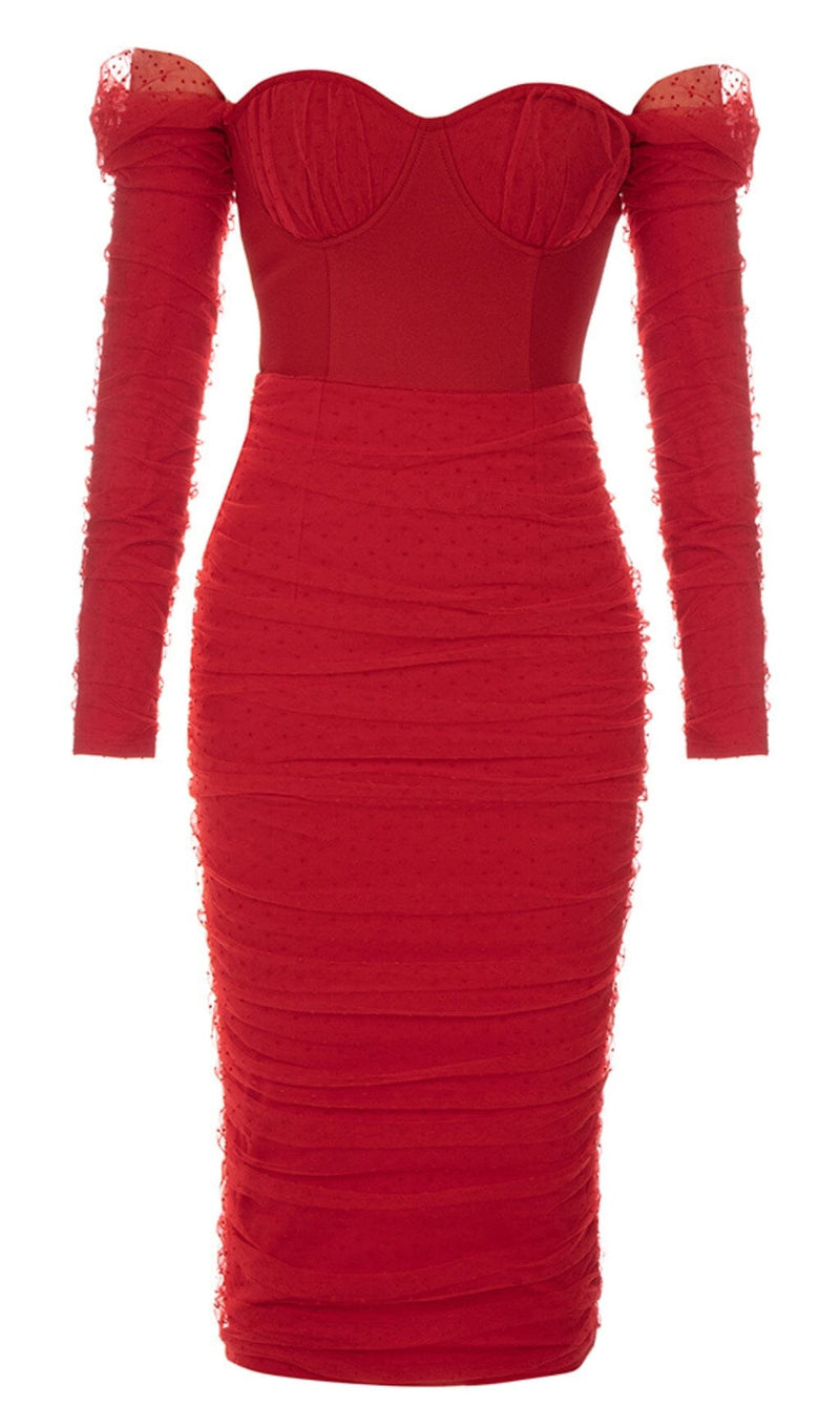 STRAPLESS STRAPLESS LACE MIDI DRESS IN RED DREESES styleofcb 
