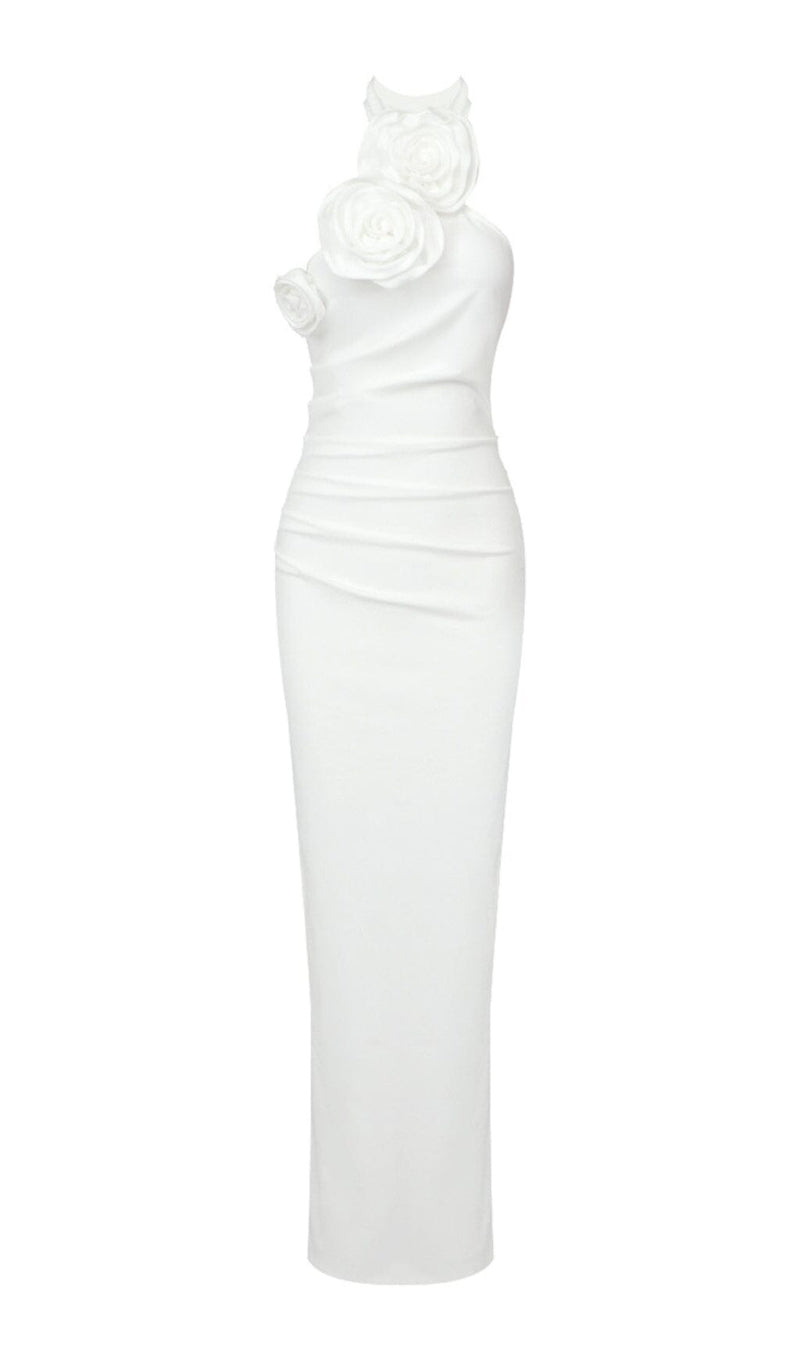 FLOWER SLEEVELESS MAXI DRESS IN WHITE styleofcb 