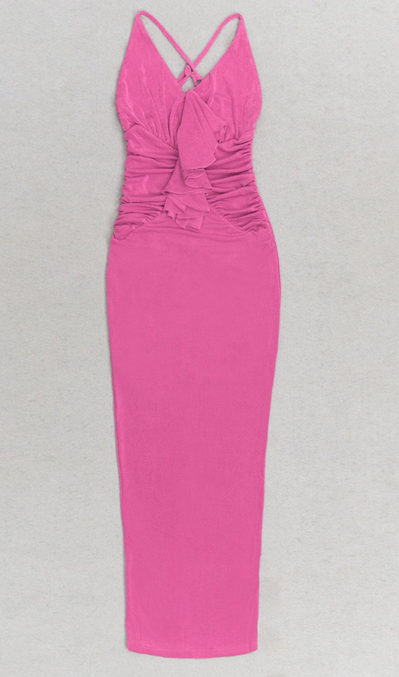 ROSE EMBELLISHED RUFFLED MIDI DRESS IN PINK styleofcb 