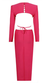 LONG SLEEVE OPEN BACK SLIT DRESS IN ROSE RED Bandage Dresses styleofcb 